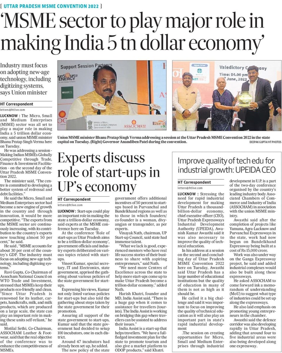 UPGovt's tweet photo. ‘MSME sector to play major role in making India 5 trillion dollar economy’

Industry must focus on adopting new-age technology, including digitizing systems, says Union minister https://t.co/gRHii7zkhW