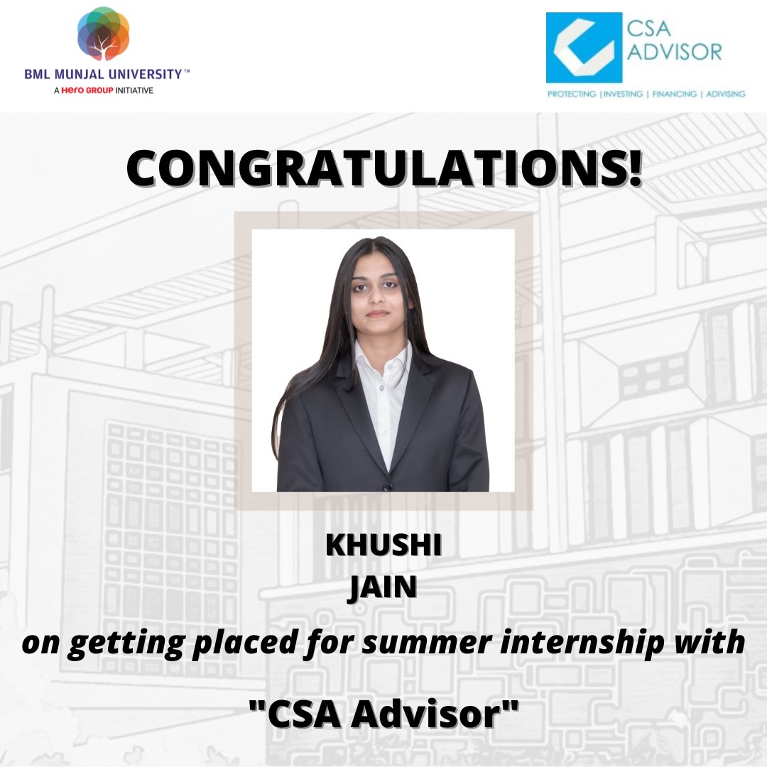 PlaceComm_BMU's tweet photo. Our sincere gratitude to CSA Advisor for giving our students the opportunity to showcase their abilities and talents.

We congratulate and wish them all the best for their summers.

#HEROSOFTODAY #BMU #Placements #PlaceCom #BMUkiAwaz #BMUtalks #BMLMunjalUniversity #MBA #CSA https://t.co/jBSktW0HW9