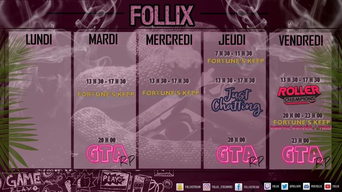 Et voilà le planning de cette semaine les Snakes 😍🤗🥰