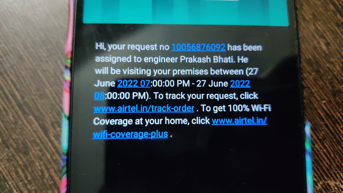 AlbumDesgnStore's tweet photo. @Airtel_Presence request #10056876092. Internet not working for last 3 days. Tech person was supposed to come on 27 June. Nobody has shown up yet. Customer support not helping. Can u pls take this on priority. https://t.co/BmzcCZ4Z9e