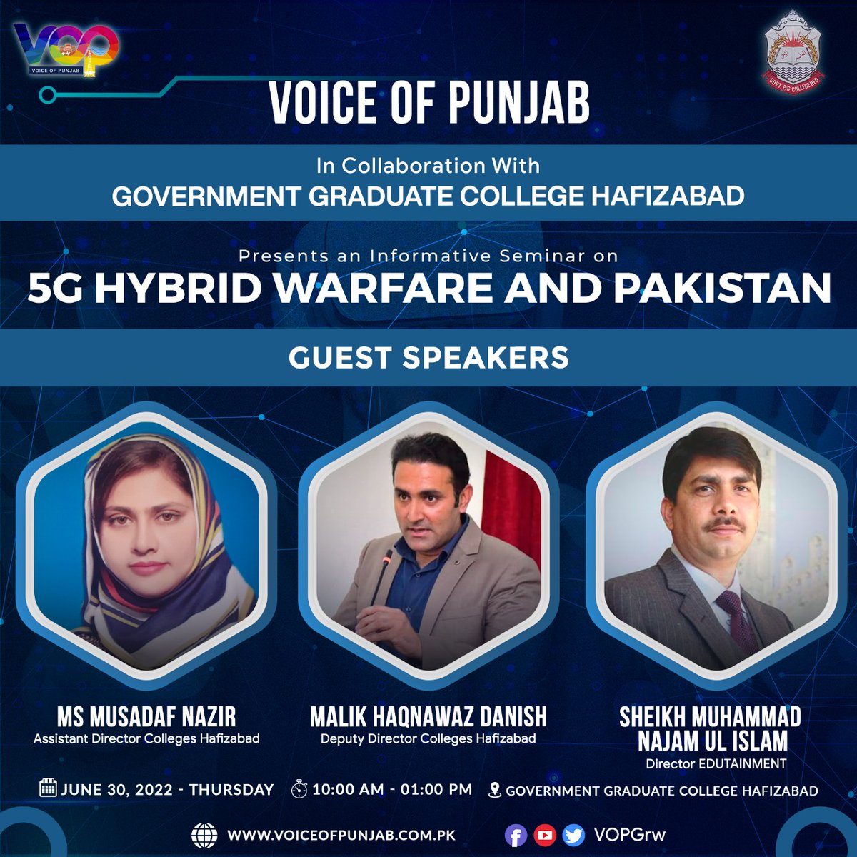 VoiceofPunjab01's tweet photo. Voice of Punjab is again meeting the need of the time by organizing seminar on HYBRID WARFARE. As it is not fought on borders only but inside the whole country, thus we will have to make sure for everyone especially the youth to be not get entrapped by sneaky tactics around us. https://t.co/tvRpBLgyhF