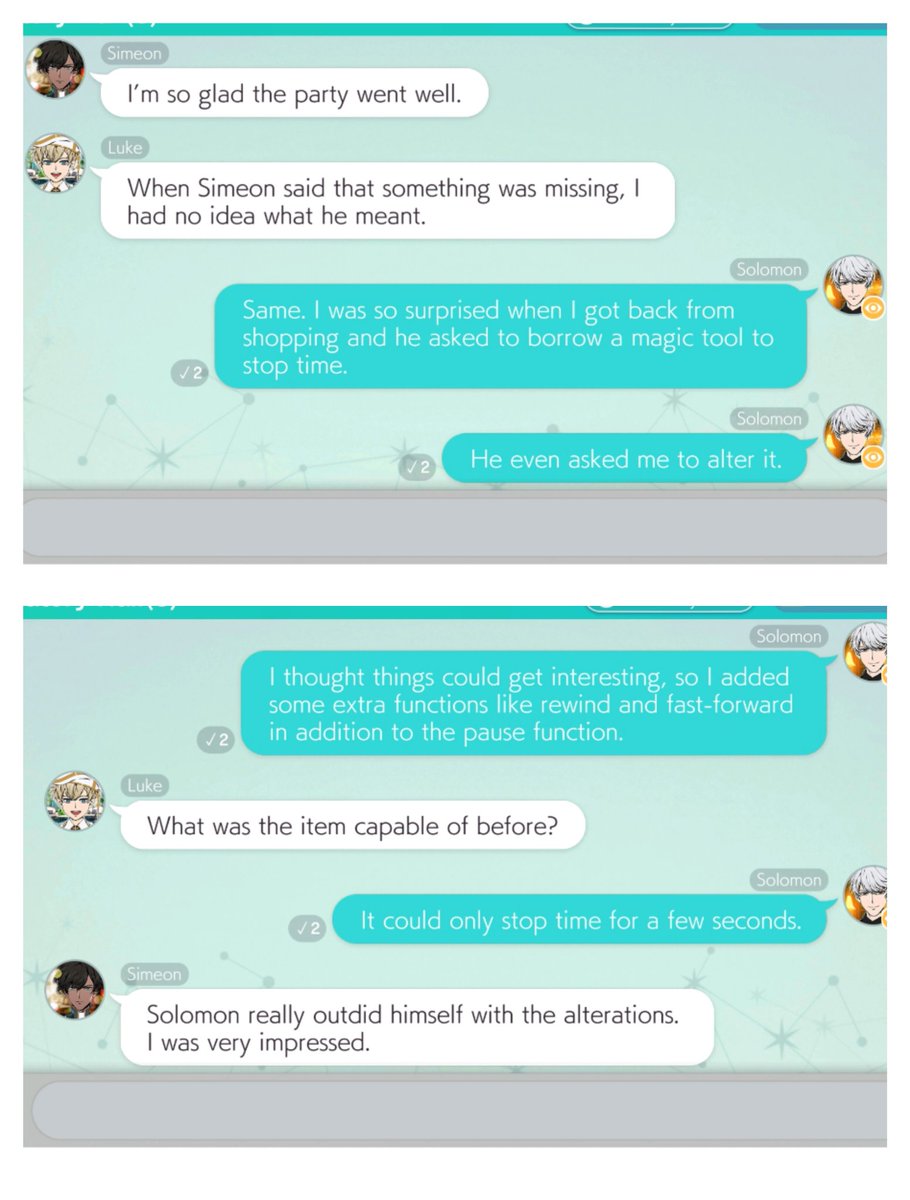 DailyLuke_'s tweet photo. Back again to the hard to get chats ✧◝(⁰▿⁰)◜✧
"Is there something you're not telling us?"😹😹
But Luke's and Solomon's faith in Simeon 💙
Chat from/make it flip -simeon
#obeyme #obeymeluke #obeymesolomon #obeymesimeon #obeymemammon #obeymechat #obeymespoiler #magictool https://t.co/TQ6P6ZEfkX
