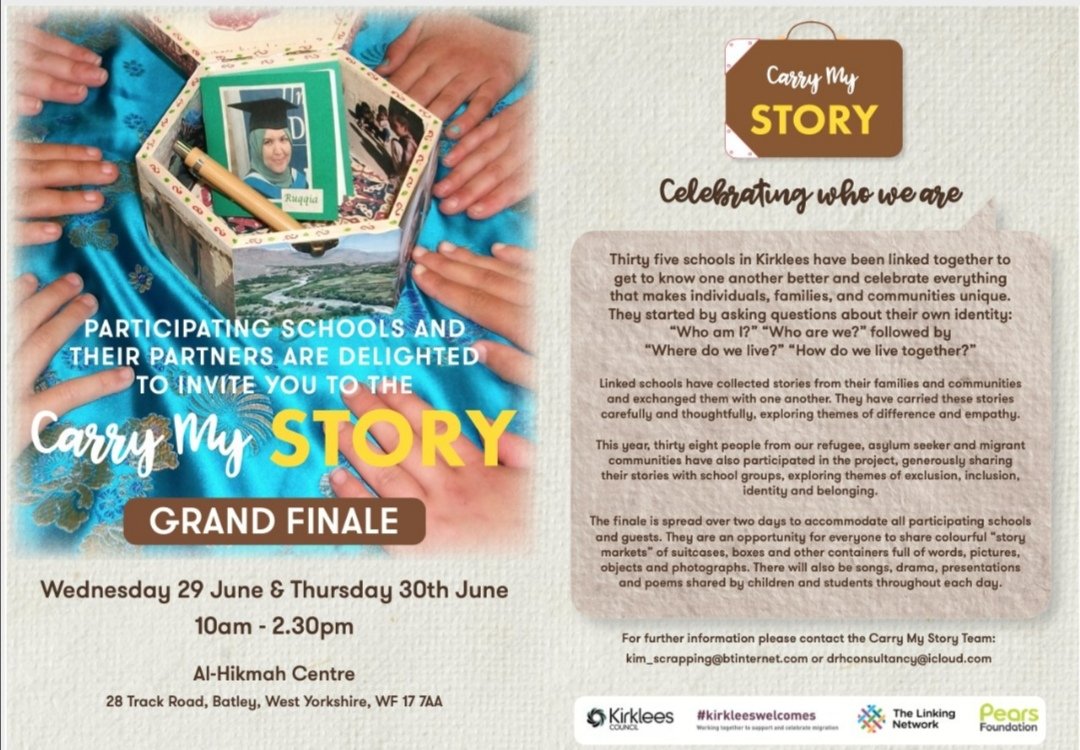 Kirklees #RefugeeWeek always stretches out longer than 7 days 😍
Today and tomorrow sees the finale of the absolutely amazing #CarryMyStory programme of work that has taken place across over 30+ schools working along side over 30 local asylum seekers and refugees. 👏👏👏🎉🎉🎉🎊