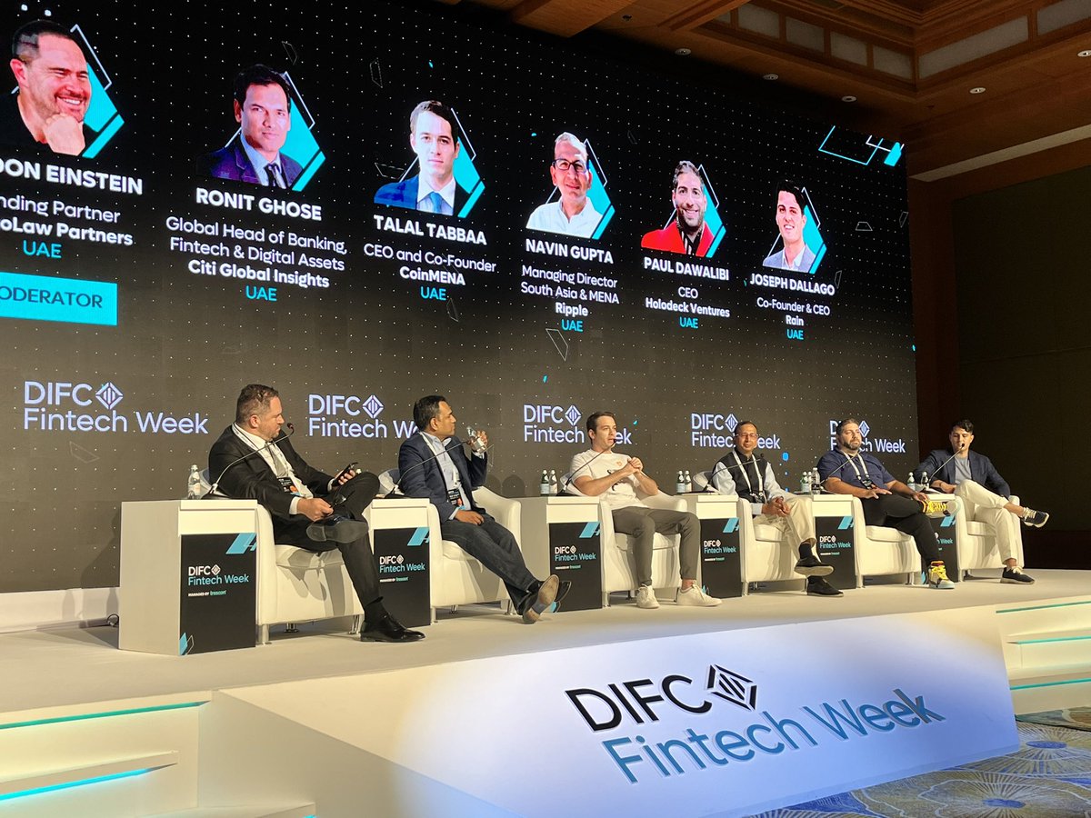 Happening now: panel discussion on #DeFi and #Crypto at #DIFCFintechWeek  stage with influential industry experts!