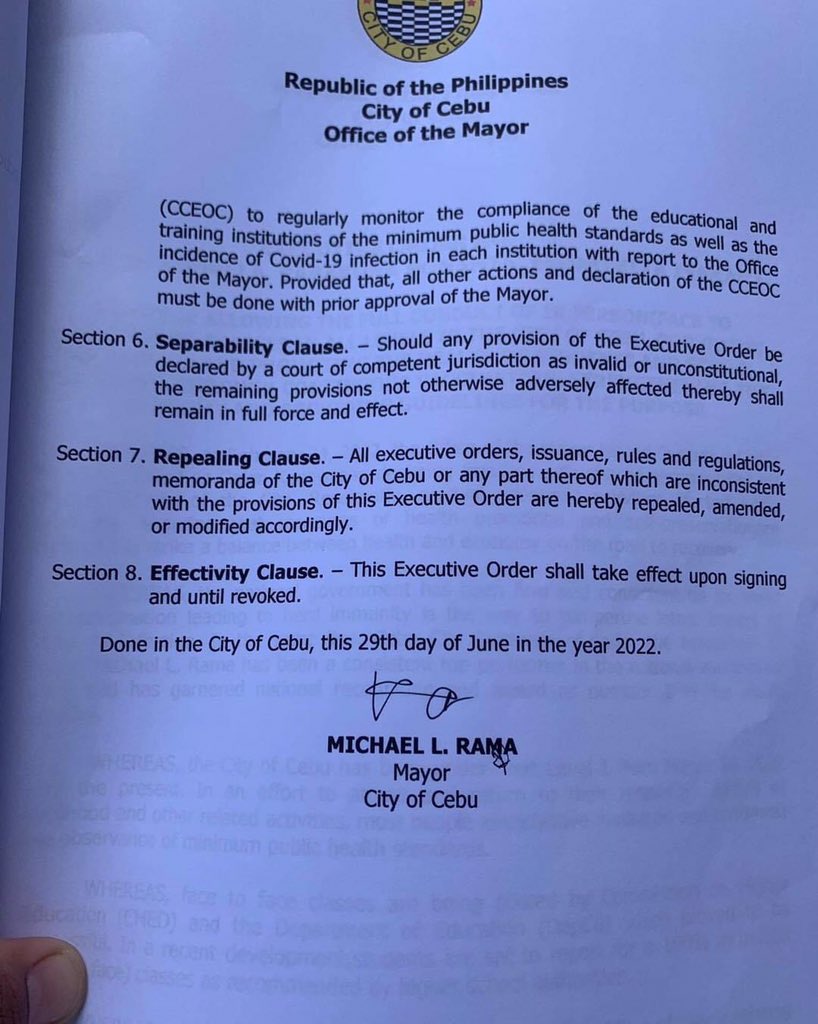 OrangeBooklet's tweet photo. BREAKING NEWS: Cebu City Mayor Mike Rama has issued Executive Order No. 174 permitting the conduct of face to face classes in all levels up to its full and safe accommodation capacity in Cebu City.

Your thoughts?

Photo courtesy of CDN Digital via Delta Letigio https://t.co/a3d5k0K4Rr