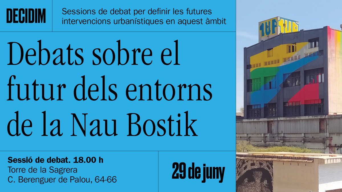 Com han de ser en un futur els entorns de la @Naubostik a <a href="/BCN_SantAndreu/">BCN_SantAndreu</a>?

🗨️👉 Avui dimecres, a les 18.00 h, nou debat sobre les futures intervencions en aquest àmbit.
📍 Torre de la Sagrera (Berenguer de Palou, 64-66)

Participa-hi! 👇
decidim.barcelona/assemblies/nau…