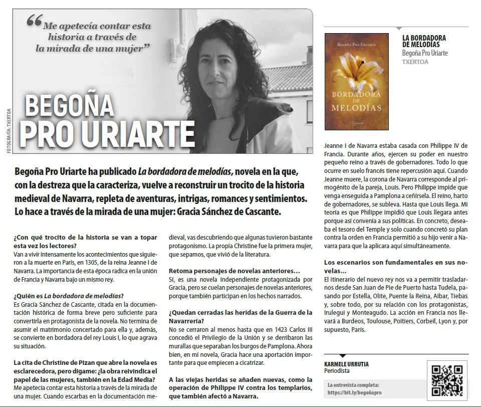 ENTREVISTA CON BEGOÑA PRO URIARTE, EN ELKAR

postdata.elkar.eus/es/revista/ publica esta entrevista con la autora de LA BORDADORA DE MELODÍAS. La sinopsis de esta novela sobre la Navarra medieval, aquí:

👉txertoa.eus/es/liburuak/la…

<a href="/elkar/">elkar Taldea</a> <a href="/bprouriarte/">Begoña Pro</a> #Txertoa #LaBordadoraDeMelodías
