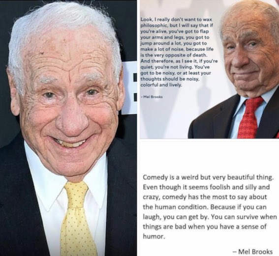 Send a wire to the main office and tell them I said . . . Wow!!!
WW II vet. Won Oscar, Emmy, Tony, Grammy. Greatest accomplishment: Getting Anne Bancroft to marry him. Among funniest ever! Lampoons the pompous and the ignorant. One of my heroes!
Happy 96th birthday to Mel Brooks!