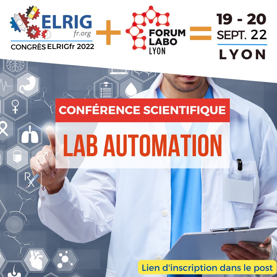 📢 L’INNOVATION EN AUTOMATISATION
Fil rouge des congrès <a href="/ELRIGfrance/">ELRIGfr</a> sur #forumlabo, cette #conférence est un moment dédié aux dernières innovations qui seront les #technologies de demain. 
Inscriptions : bit.ly/3sZM3GH
#salon #laboratoire #lyon #innovation #scientifique