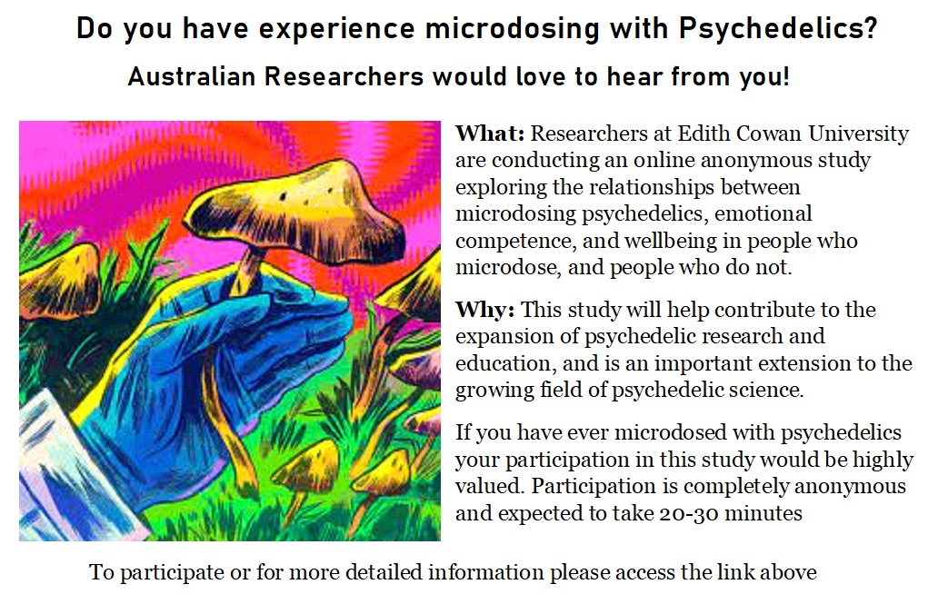 stephenjbright's tweet image. One of my honours student is looking for *both* people who have engaged in #microdosing #psychedelics and those who have not microdose before to complete a survey for her research. Please RT :-)
eaecu.au1.qualtrics.com/jfe/form/SV_5c…