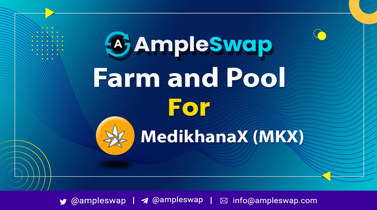 Let us Welcome @MedikhanaX to #AmpleSwap FARM &amp; Pool 

Stake MKX-USDT LP to Earn $AMPLE 
ampleswap.com/farms 

Stake $AMPLE to Earn $MKX
ampleswap.com/pools 

Launch Date - 29th June 9 AM UTC Time
#AmpleSwap #CryptoNews #YieldFarming