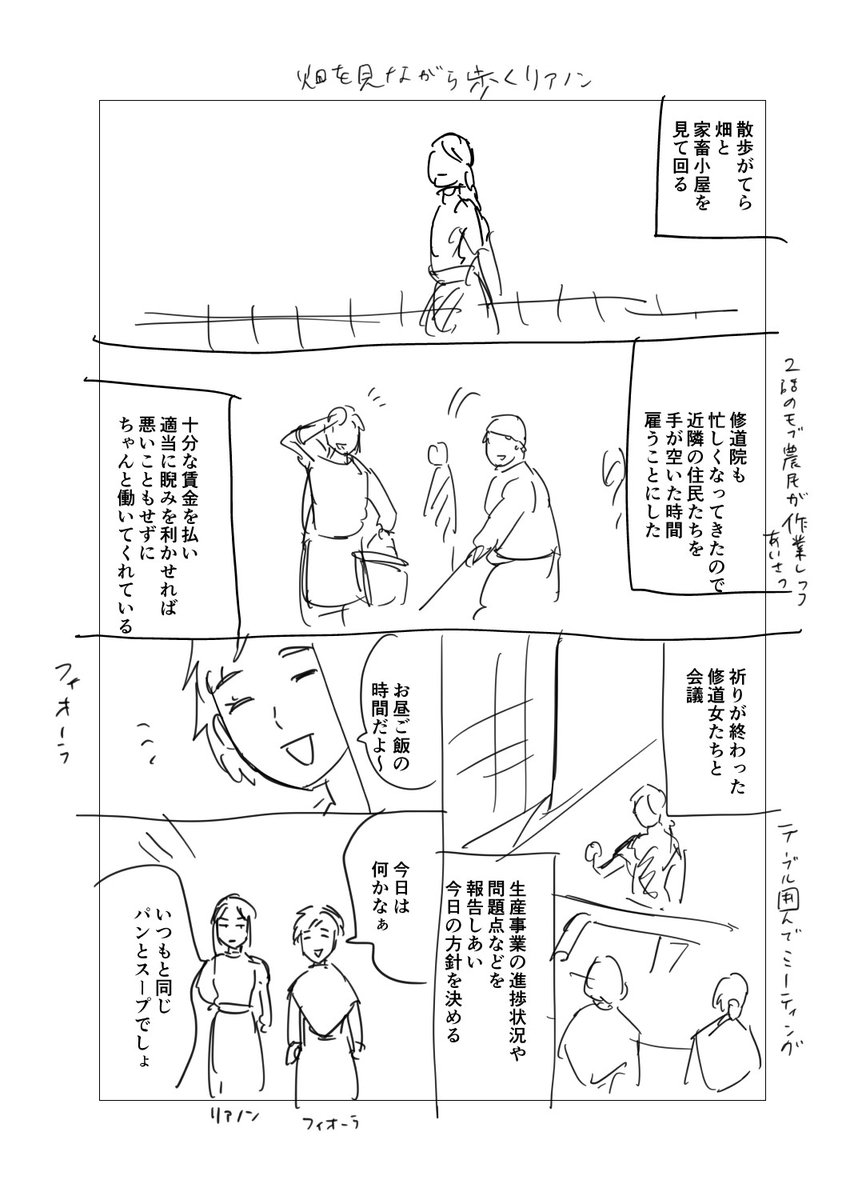 ネーム漫画『修道院の一日』
(単行本1巻おまけ漫画の没案です)
#赤髪の女商人 