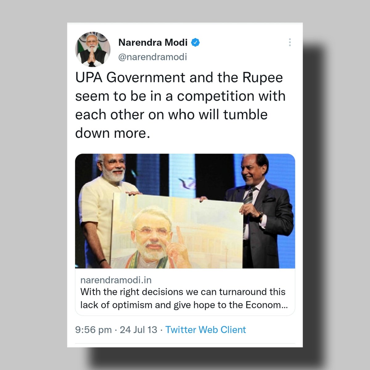 NDA Government and the Rupee seem to be in a competition with each other on who will tumble down more.

Right Shehnshah?