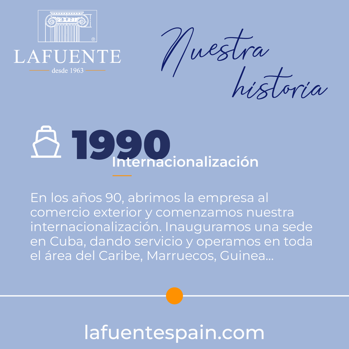 ¡Buenos días!😄
Conoce la historia de los almacenes de distribución especialista Lafuente Segovia:
➡️ 1963 - Fundación
➡️ 1980 - Distribución
➡️ 1990 - Internacionalización