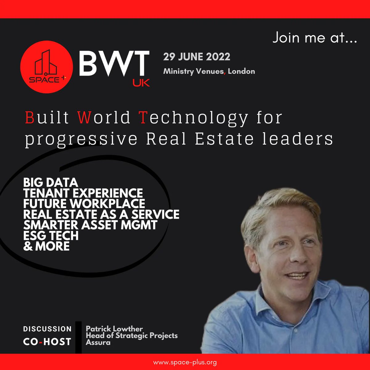 assuraplc's tweet image. Today we&apos;re off to BWT UK, a built world technology event for progressive property leaders by SPACE+ where our Head of Strategy and Markets, Patrick Lowther, is a discussion co-host - see you there! 
#builtworldtech #ukpropertymarket #spaceplus