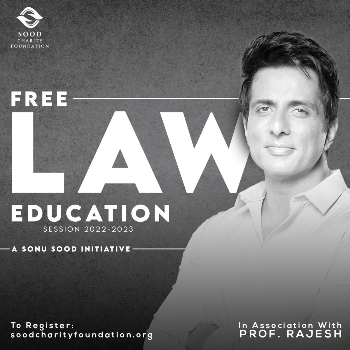 To support India's LAW aspirants &amp; strengthen our judiciary am happy to announce FREE LAW COACHING program 'SANKALP 2022-23'.

Register on soodcharityfoundation.org

<a href="/SonuSood/">sonu sood</a> 🇮🇳
<a href="/ProfRajesh3/">Prof Rajesh</a>