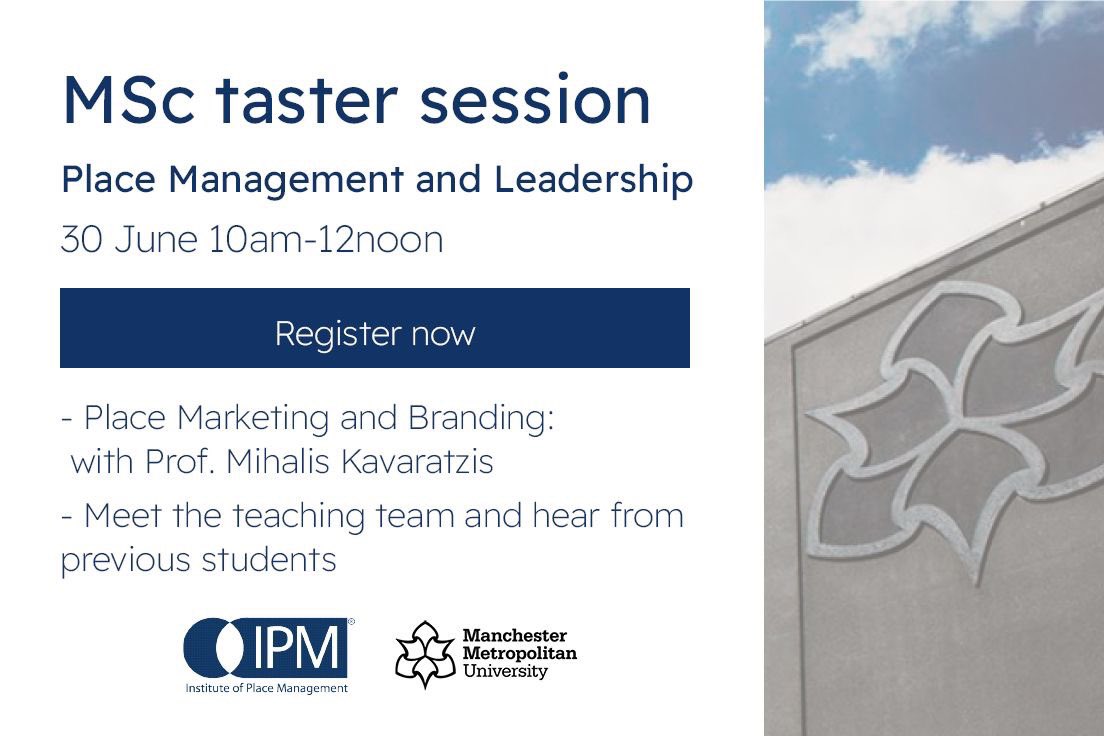 Iain Nicholson, The Vacant Shops Academy (@prbi_iain) on Twitter photo “Designed to support place professionals to embed their experience and learning.”
Still time to join the MSc Place Management taster session, Thursday at 10am. Meet the <a href="/PlaceManagement/">IPM</a> <a href="/ManMetUni/">Manchester Metropolitan Uni</a> teaching team and sample content from the course itself: us02web.zoom.us/webinar/regist… “Designed to support place professionals to embed their experience and learning.”
Still time to join the MSc Place Management taster session, Thursday at 10am. Meet the <a href="/PlaceManagement/">IPM</a> <a href="/ManMetUni/">Manchester Metropolitan Uni</a> teaching team and sample content from the course itself: us02web.zoom.us/webinar/regist…