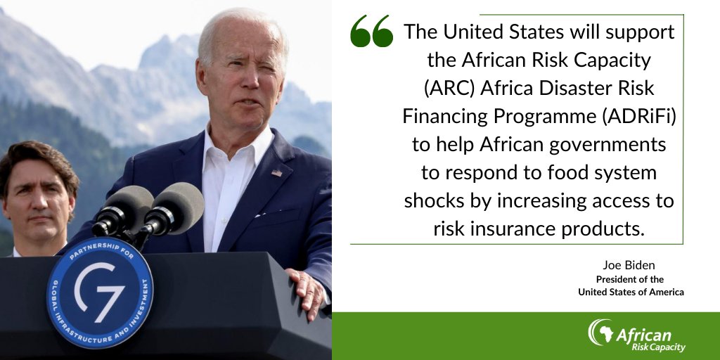 We are appreciative of the commitment made by the U.S Government during the G7’s Leader Summit 2022, to support the African Risk Capacity as we scale up our efforts to build Africa’s resilience vis a vis climate change.

Read the full statement here➡️whitehouse.gov/briefing-room/…
