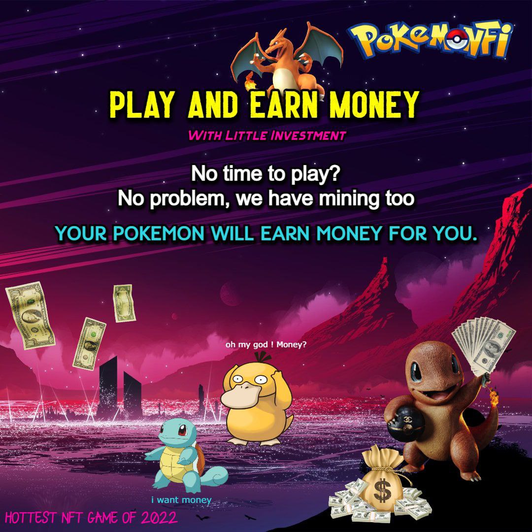 # A Great news for all meta-mask users, you can easily earn money through NFT Game- PokeMonFi .
Make Your money double $12,000 every 45 days with just( $38*3=$114) . To find out how ?
Telegram me :t.me/amanamin021 
##pokemon ##pokemonfi ##gamefi ##crypto#nft #metaverse