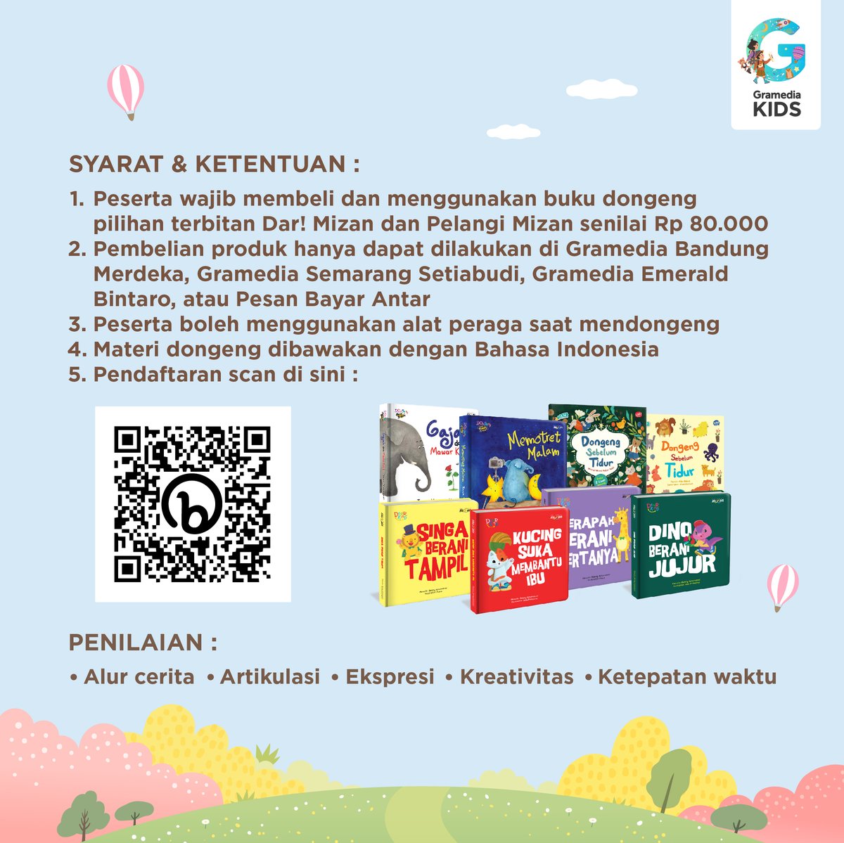 Halo Sahabat Doru! Gramedia Kids kali ini ada rangkaian kompetisi seru loh menjelang Hari Anak Nasional! 

Kompetisi kali ini adalah lomba dongeng anak tingkat SD dengan tema yang diambil adalah Fabel. Durasi mendongengnya dari 3-5 Menit

Yuk Sahabat Doru daftarkan dirimu segera!
