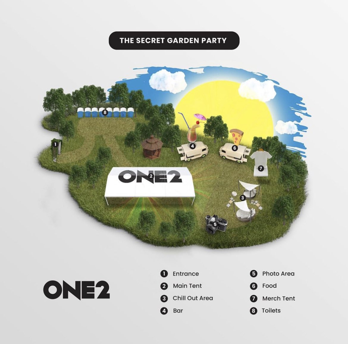 one2_ldn's tweet photo. Check out our site map for the upcoming garden party.

Tent: size and sound increased📈  

Chill out area: Take 5 on the sofa🛋

Merch stall: Our latest merch will be on sale here.👕🧢

Food and Bar: Feed your appetite and quench your thirst🍕🍹

Can’t wait you see you all 🖤 https://t.co/X3r9pb1QfM