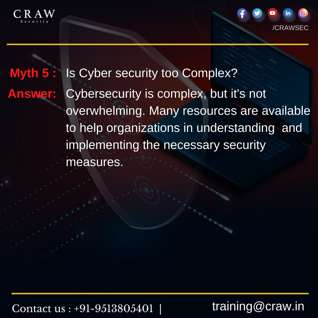 CrawSecurity's tweet photo. There are several Myths and Realities related to Cyber Security that we dedicatedly need to understand before we start making our careers in Cyber Security. https://t.co/Xq3jVLNidH