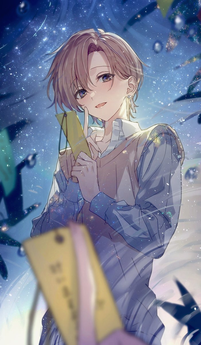 1boy male focus tanabata looking at viewer star (sky) starry sky tanzaku  illustration images