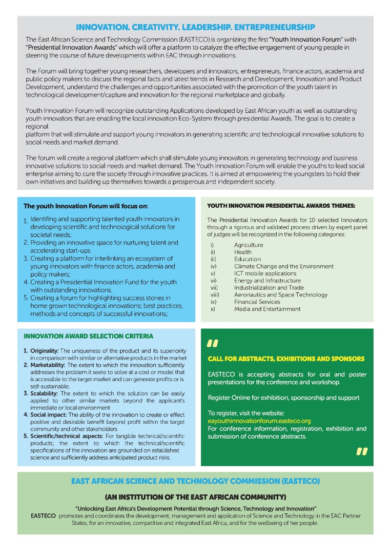 EASTECO invites Youth Innovations Awards applications
eayouthinnovationforum.easteco.org