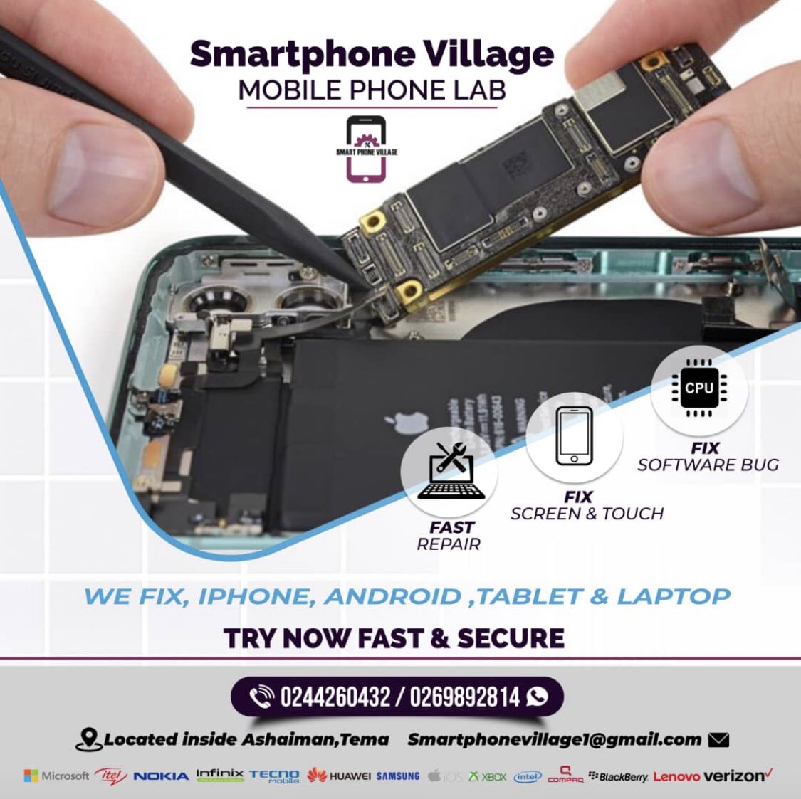 Home of IPhone , Android , Tablets Solutions Nearest to you
 in Tema , Ashaiman Greater Accra
—
———-

Discuss your Phone Related issues with us today 
Dm, Call or Whatsapp 0244260432
.
.

#Tech #Repairs #Iphone #Apple #Tablets #Android #Infinix #tecnomobile #Samsung  #huawei