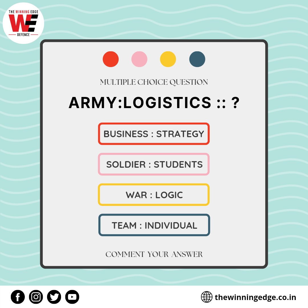 T_W_Edge's tweet photo. Use an appropriate analogy to answer this question!
It's now time to scratch your brains and think!
Let us know your answer in the comments :-)
For more details about the current and upcoming SSB batches, contact us on:
8279908864
#intelligenceiskey #intelligencematters #ssb https://t.co/SdpbugEr3U
