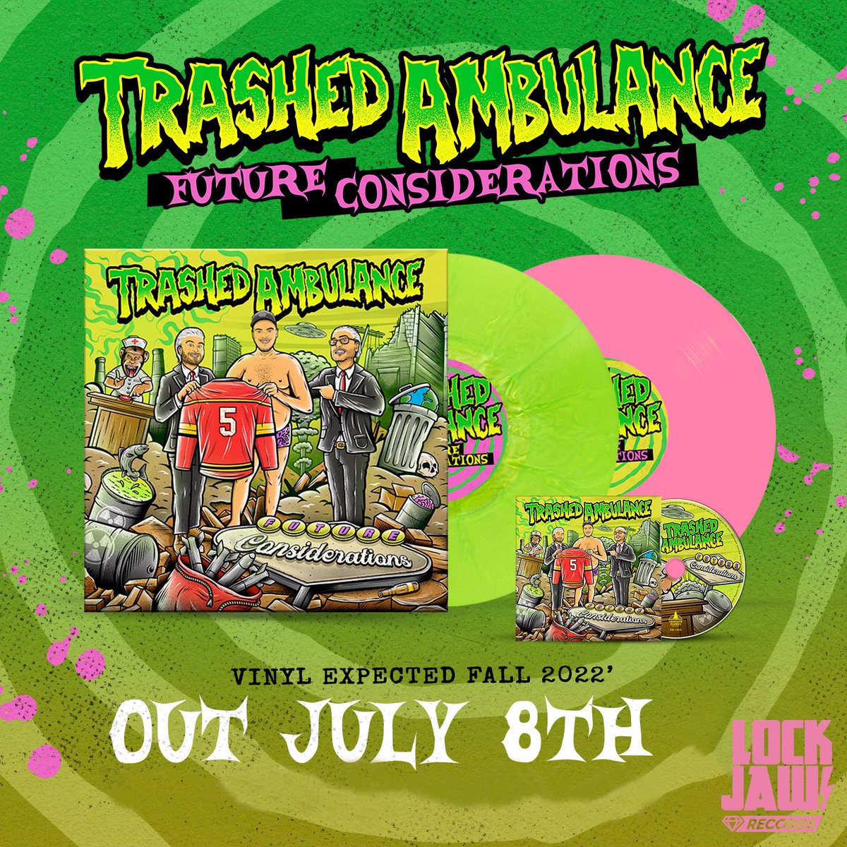 lockjawrec's tweet photo. It’s almost OUT! Have you pre-ordered your copy of the new @trashedambo yet? #trashedambulance #futureconsiderations #skatepunk #melodicpunk #presave #preorder #coloredvinyl #merch #thousandislandsrecords #lockjawrecords 

https://t.co/anRMhygc8f https://t.co/KQg1j7lEo5
