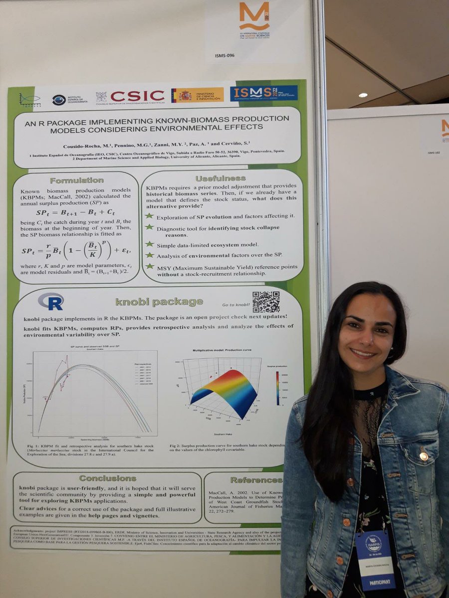 Esta semana nos encontramos en el VII International Symposium on Marine Sciences #ISMS2022 en Las Palmas de Gran Canaria presentando nuestra implementación en #R de los modelos de producción de #biomasa conocida