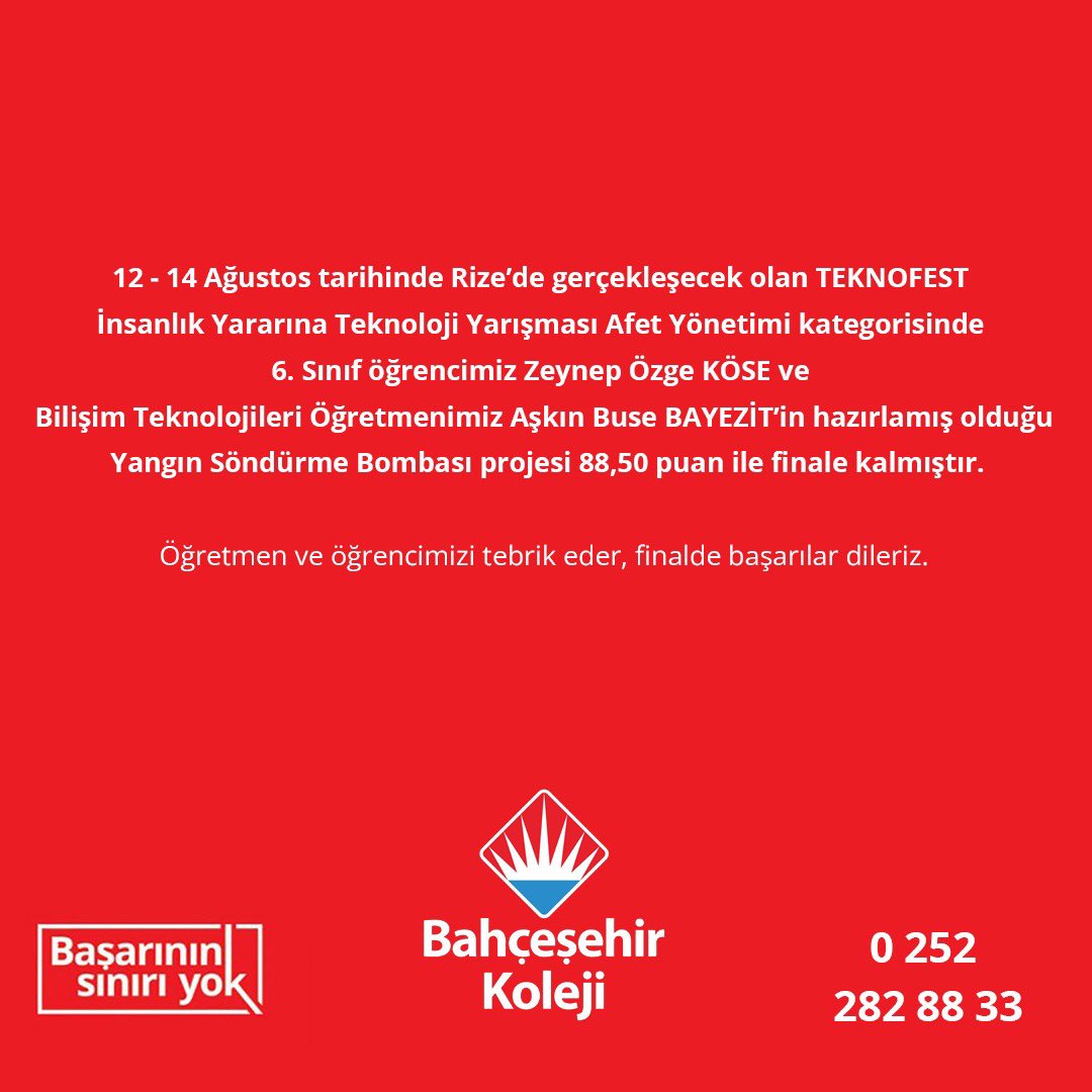 ortacabk's tweet photo. 12-14 Ağustos tarihlerinde Rize’de gerçekleşecek olan TEKNOFEST yarışmasında‘’Afet Yönetimi’’kategorisinde katıldığımız‘’Yangın Söndürme Bombası’’projemiz 88,50 puan ile finale kalmıştır. 
@dagozlem 
@Savas_BOYAR 
@ozgeeasln 
@ErkenCocukluk https://t.co/FdTwdTJpbR