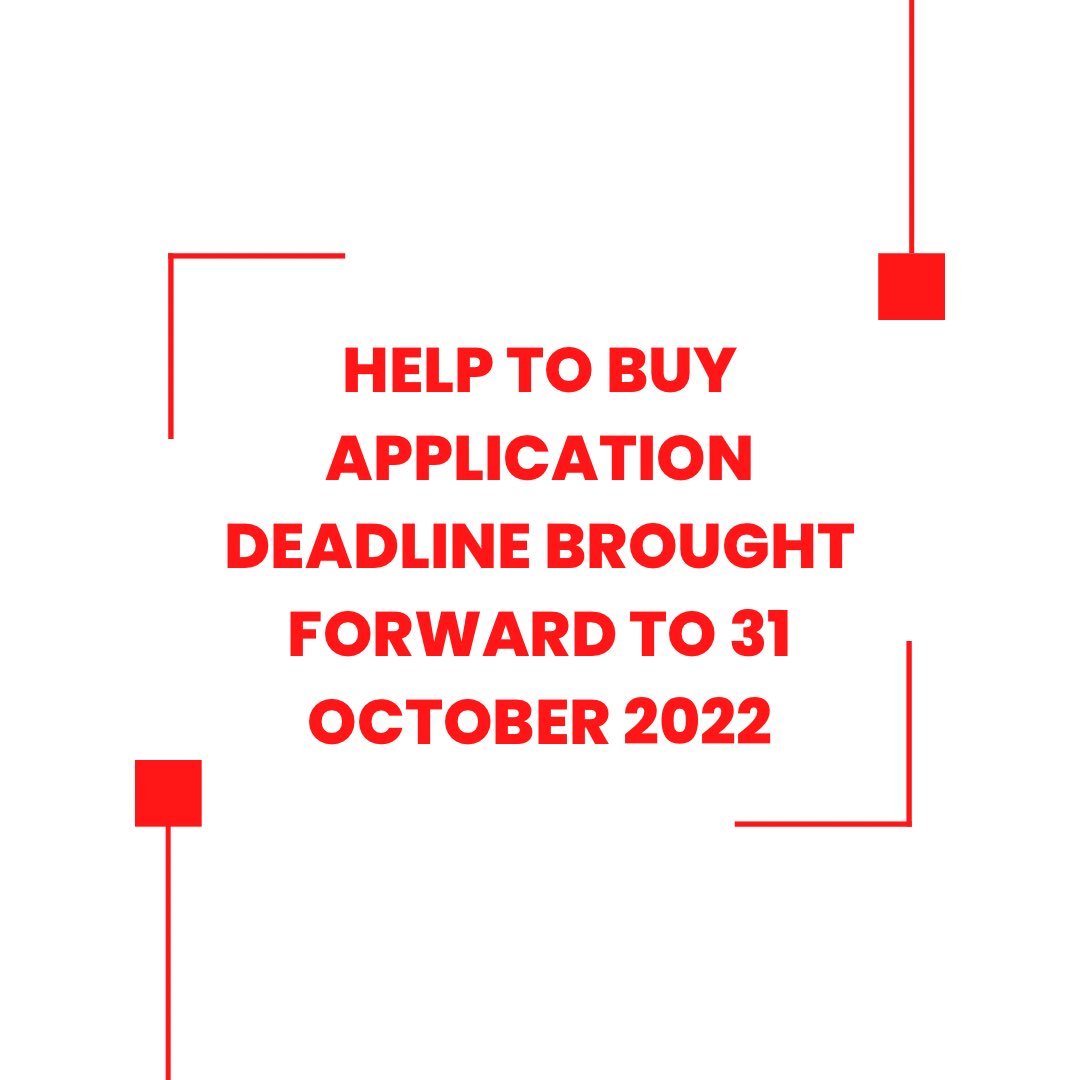INDUSTRY NEWS! 

#Firsttimebuyers in England looking to use the #HelptoBuy scheme will now need to reserve a property by the end of October – two months sooner than expected.

Visit our website for more info: bit.ly/3ApYaRY