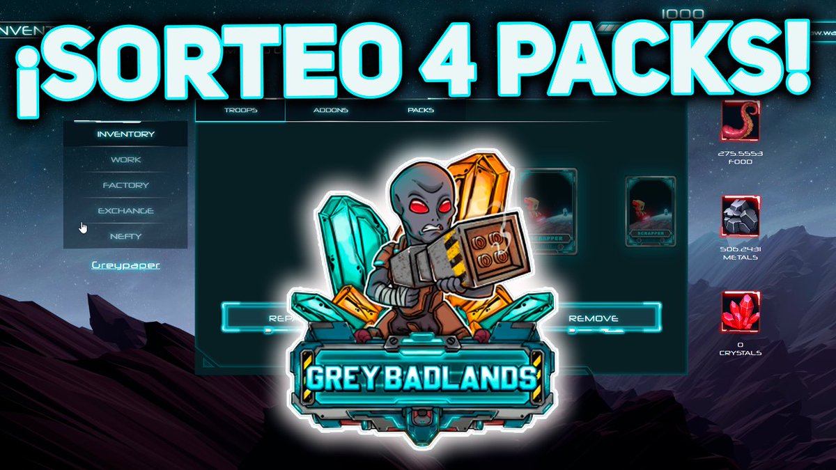 gameplaysybugs's tweet photo. GREY BADLANDS. 1 GOVERNOR PACK Y 3 SURVIVAL PACK. (100$)

Like + RT
Follow @GreyBadlandsNFT 
Follow me in Twitter @gameplaysybugs 
Follow me in YT
https://t.co/5zjnNctWlx
Comment with ur WAX wallet. https://t.co/XR3BzphOdD