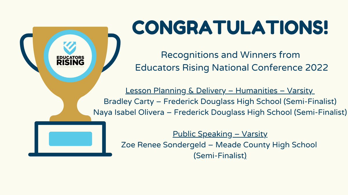 EdRisingKY's tweet photo. Kentucky Educators Rising students competed at the national level last week. We're so proud of all of them, but wanted to take a moment to recognize these students who were semi-finalists or winners and Kentucky students in the Ed Rising Honor Society! https://t.co/xpOINmmNTX