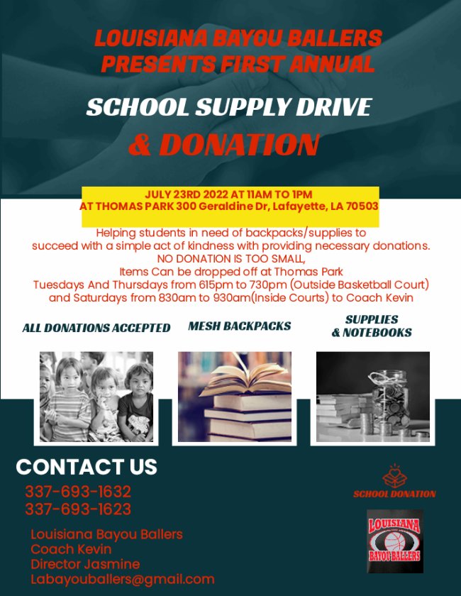 _LifeWithKev's tweet photo. @ULLafayette @LSU @Mathieu_Era @CoreyDavisJr_ @PelicansNBA @ShannonSharpe @KingJames @alleniverson @MichaelVick @Realrclark25 @KendrickPerkins 
#HelpingHands #backpackdrive #schoolsupplydrive #givingback @AAU_Basketball #aaubasketball https://t.co/Af3qk0CKzk
