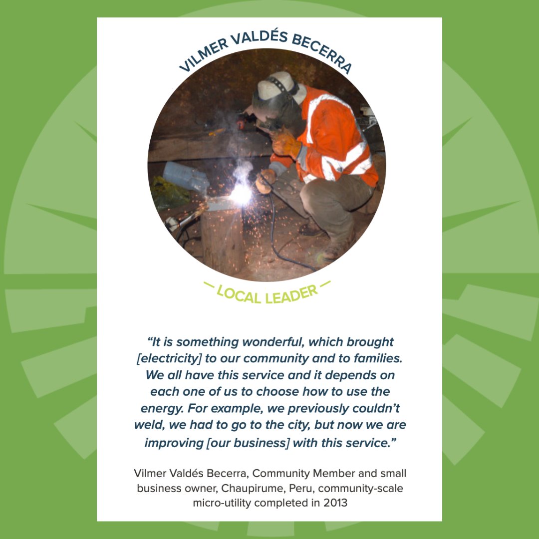 ✨ Local Leader Spotlight ✨ “It is something wonderful, which brought electricity to our community... We all have this service and it depends on each one of us to choose how to use the energy.” - Vilmer Valdés Becerra, Chaupirume, Peru

Read more here: ow.ly/zM4a50JM8g2