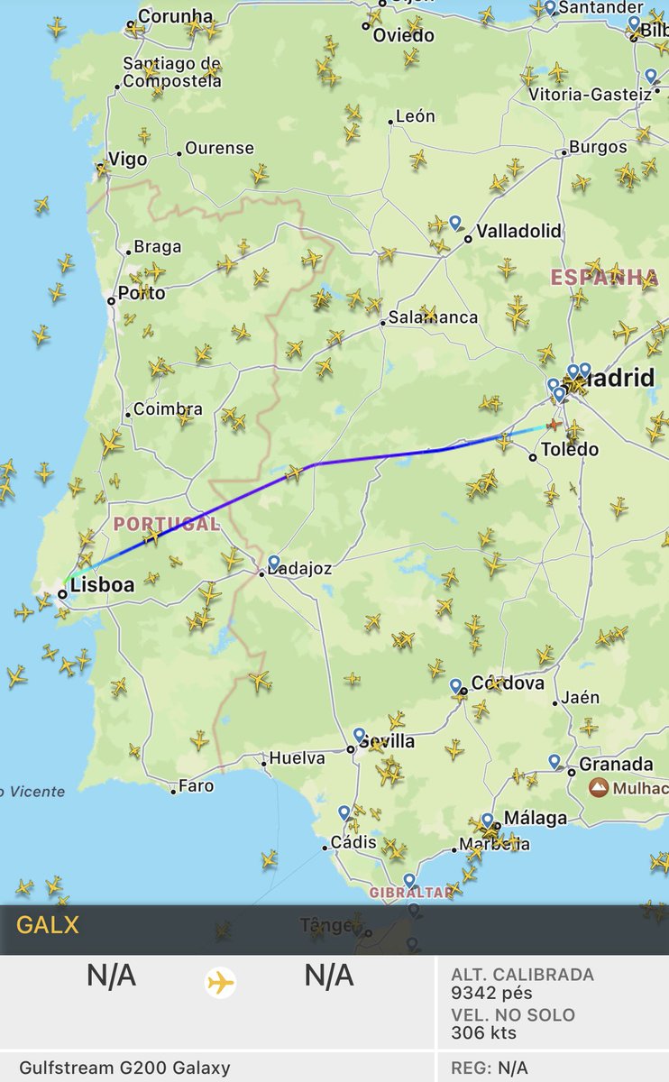 pedromsepulveda's tweet photo. 🚨 Cristiano Ronaldo's private jet left Lisbon and lands in Madrid. There's no official information if @Cristiano is inside or not. His private jet arrived in Lisbon this afternoon and taked off some minutes after. There was no movements this wednesday in front of his hotel. https://t.co/CGATibgfqz