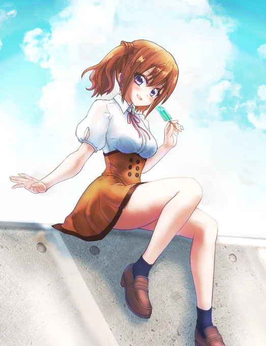 夏の日唯ちゃん
「しょうがないなぁ。隊長もこっち来なよ～」
#アリスギアお絵かき 