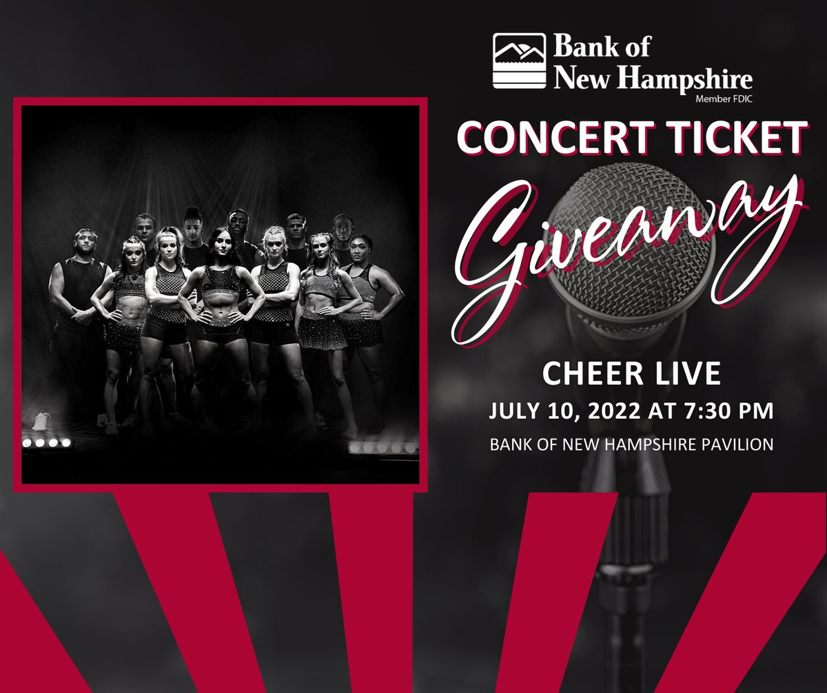 BankNH's tweet photo. 🎵 TICKET GIVEAWAY 🎵
We are giving away tickets to see Cheer Live at @banknhpavilion! Visit our Facebook page to learn more: https://t.co/s5qqPm7VhR. #LovinItLive https://t.co/ZRrxRLBU66