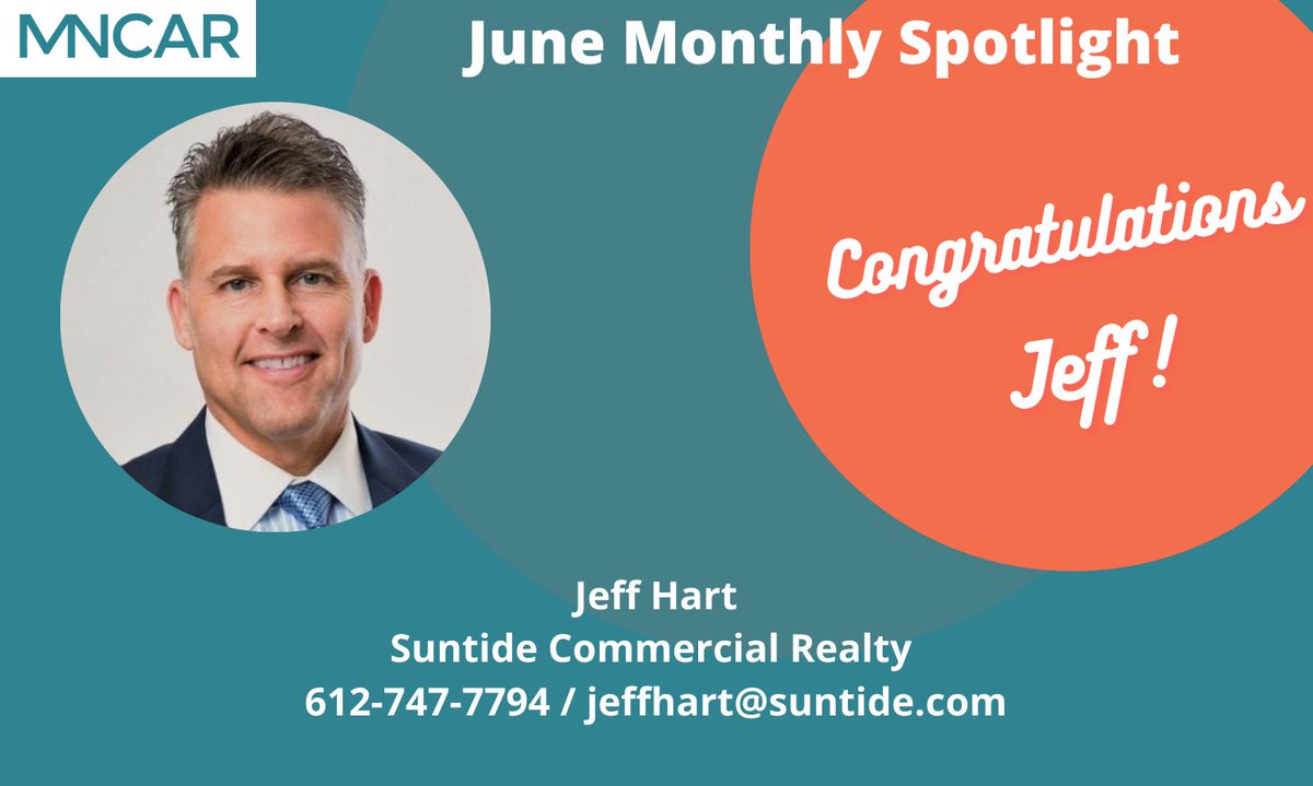 Congrats to Jeff Hart- MNCAR'S June Member Spotlight. Jeff is an integral part of our association and he always brings a smile to everyone's face. Thank you, Jeff, for your dedication to MNCAR. #broker
