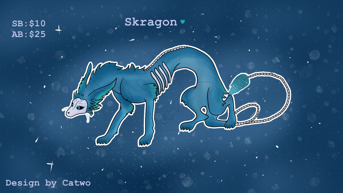 cattw0's tweet image. Hi guys! The Auction is now Officially Open! ☺️
The starting Bid is $10 
The Minimal increase is $1
The Auto Buy is $25
If you like and are interested in Skragon💙 just place your bid in the comments! Thank you! 💕☺️
