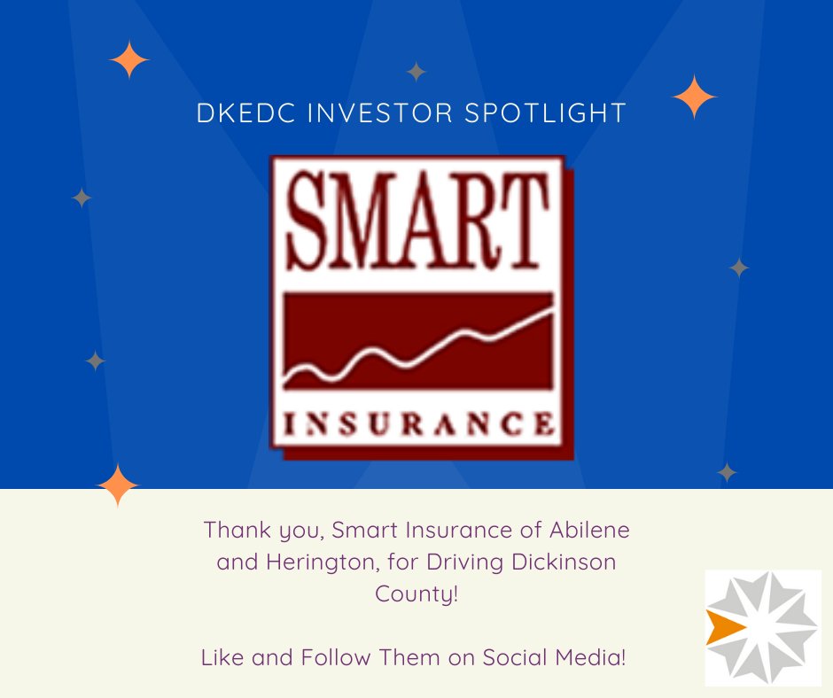 This week's #InvestorSpotlight is Smart Insurance!  Visit them in their Abilene or Herington location to discuss your insurance needs, and be sure to follow them on social media! 

#DrivingDickinson #Investors #ThankYou