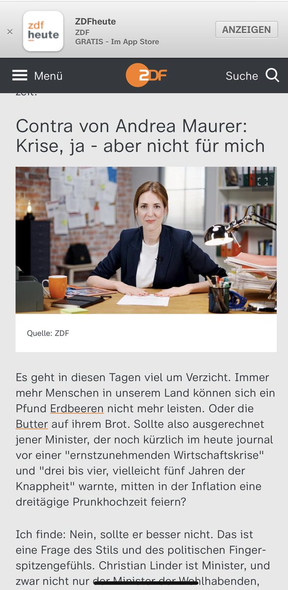Hauptstadt-Korrespondentin, deren Familieneinkommen jenseits der 300.000 Euro liegt, findet, dass Christian Lindner wegen der Inflation seine Hochzeit absagen sollte. Weil: Es geht in diesen Tagen viel um Verzicht. Ich liebe den <a href="/ZDF/">ZDF</a>-Humor.