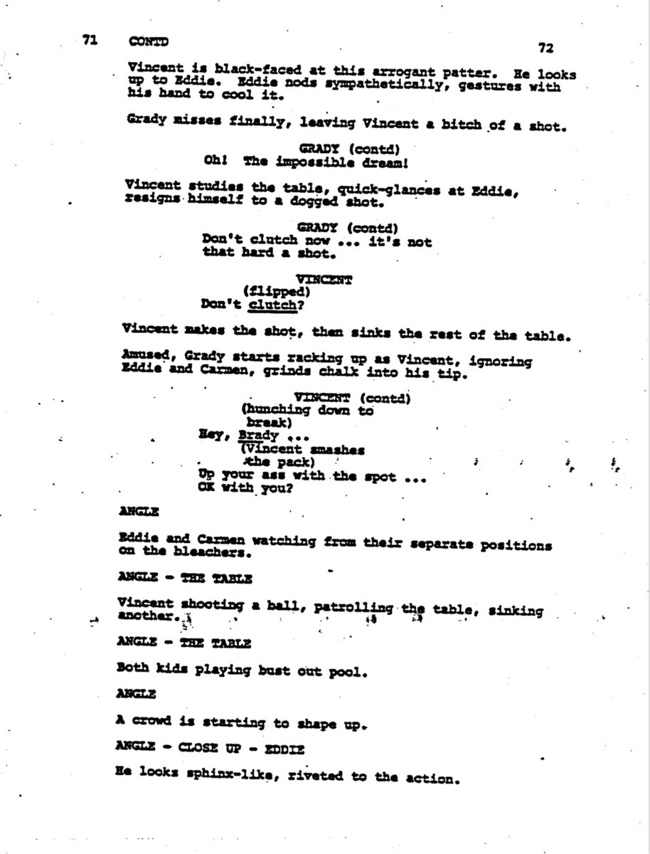 One_PerfectPage's tweet image. The Color of Money (1986) By Richard Price

Revised Draft, page 72