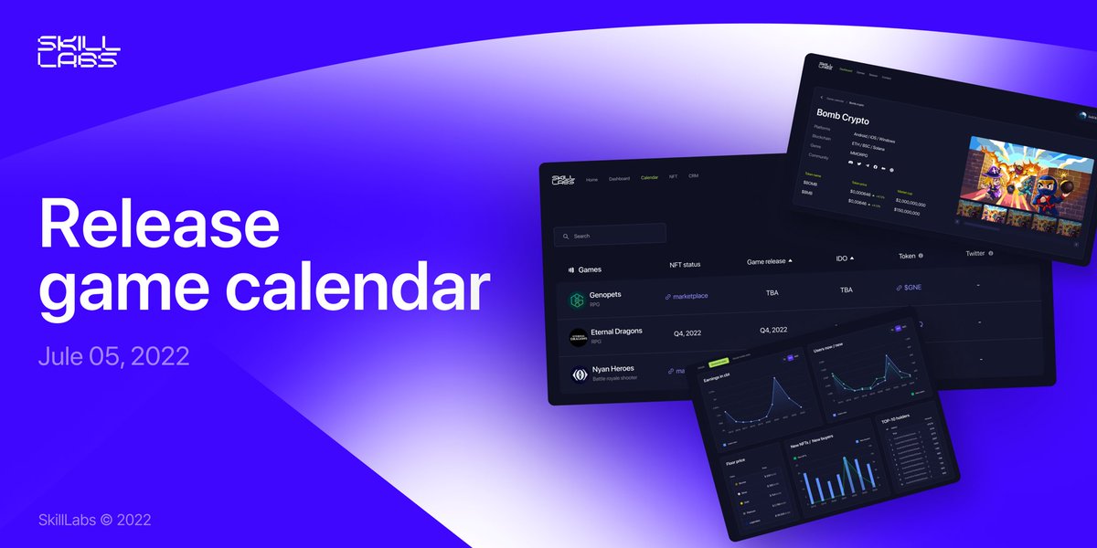 hodl_strong's tweet photo. 💎@Skill_Labs_gg presents a special calendar featuring the upcoming activities within the 1st class #GameFi projects

Features:
-Versatile calendar with best #P2E in one place
-Simple &amp; Free of charge solution
-Data is regularly updated

🌎https://t.co/nfzqcnObXE
#SkillLabs #SKG https://t.co/gjNQbICs9y