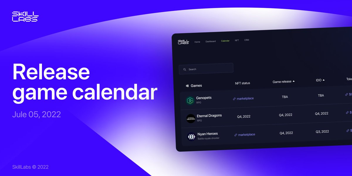 hodl_strong's tweet photo. 💎@Skill_Labs_gg presents a special calendar featuring the upcoming activities within the 1st class #GameFi projects

Features:
-Versatile calendar with best #P2E in one place
-Simple &amp; Free of charge solution
-Data is regularly updated

🌎https://t.co/nfzqcnObXE
#SkillLabs #SKG https://t.co/gjNQbICs9y
