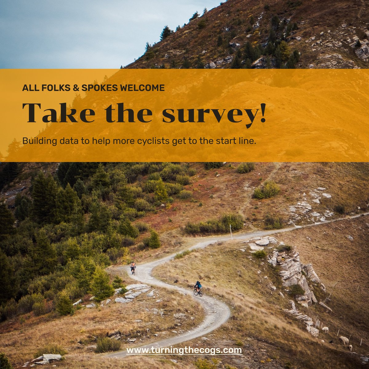 We've just heard about a research project <a href="/turningthecogs/">Turning the Cogs</a> aiming to support inclusivity and help more riders get to the start line of cycling events. 
Share your thoughts turningthecogs.com/survey
 or pass the link along to fellow riders