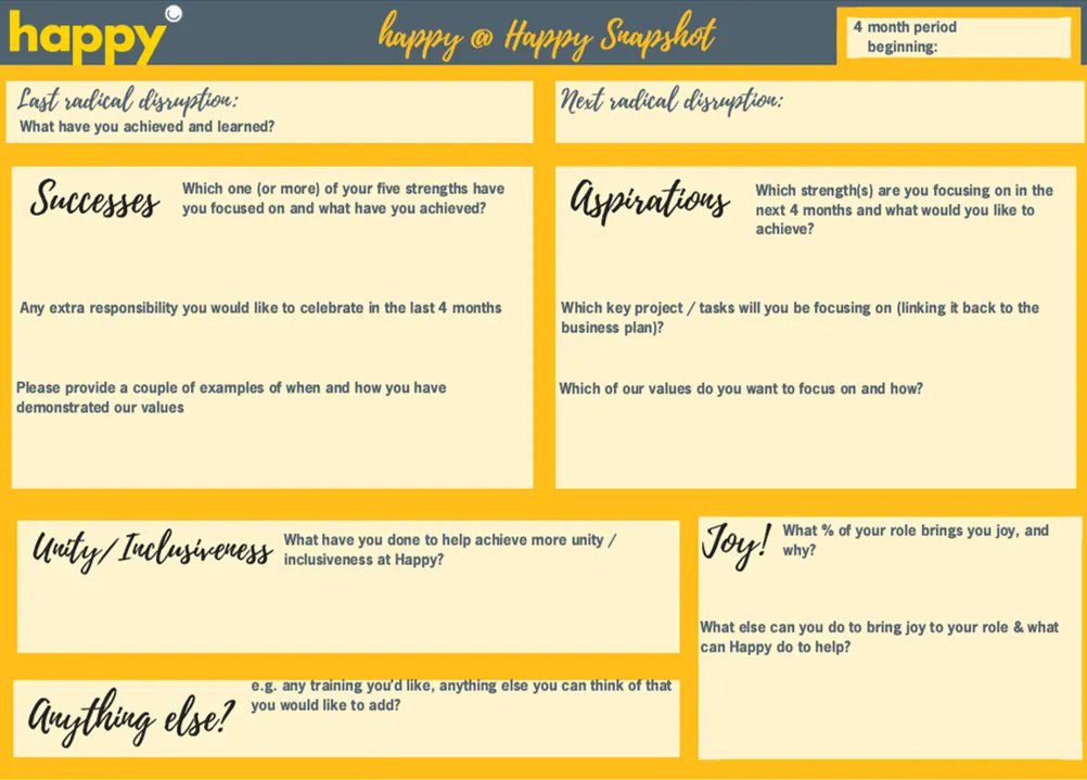 happyhenry's tweet photo. We abolished performance appraisals and replaced them with this four-monthly check in.
Your successes and aspirations, your radical disruption, what % of time work gives you joy
Cathy Busani #hw19 https://t.co/4jF3X9hxW1